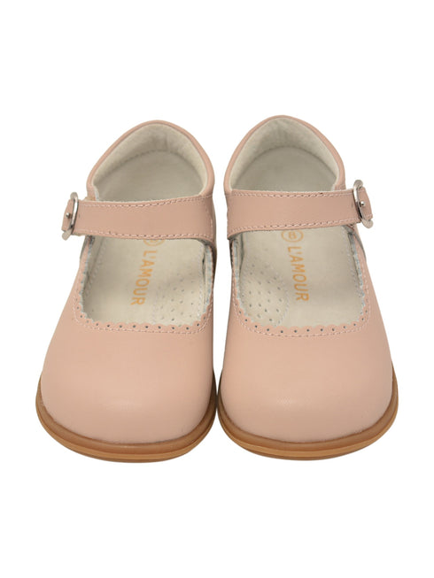 L'Amour Girls Almond Scalloped Trim Leather Mary Jane Shoes 11-12 Kids - SophiasStyle.com